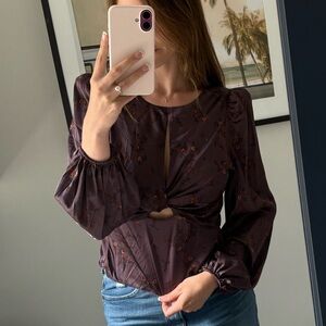 Astr Dark Floral Twist Front Blouse